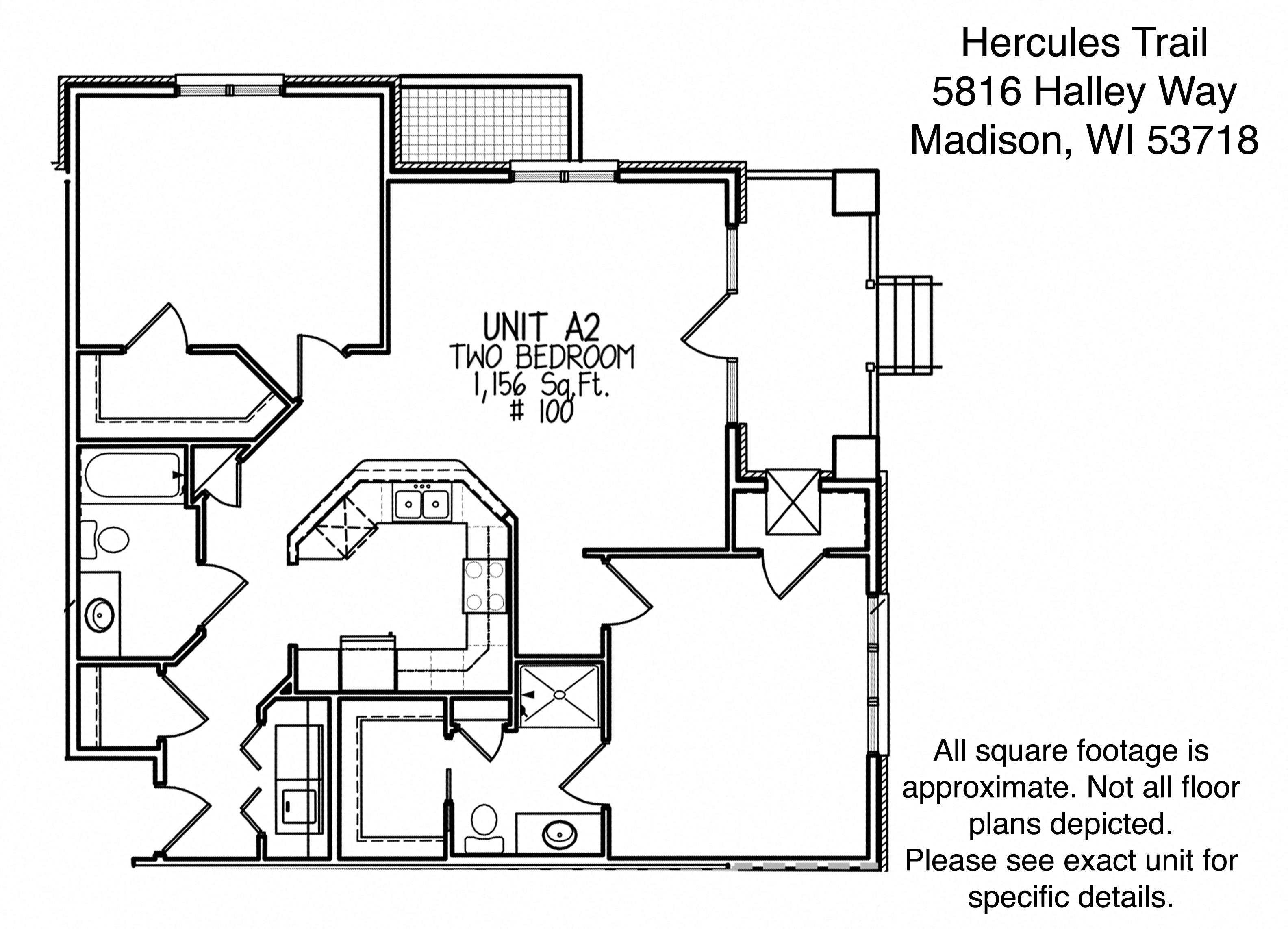 Floor plan for 2 beds, 2 baths, 1156 sqft
